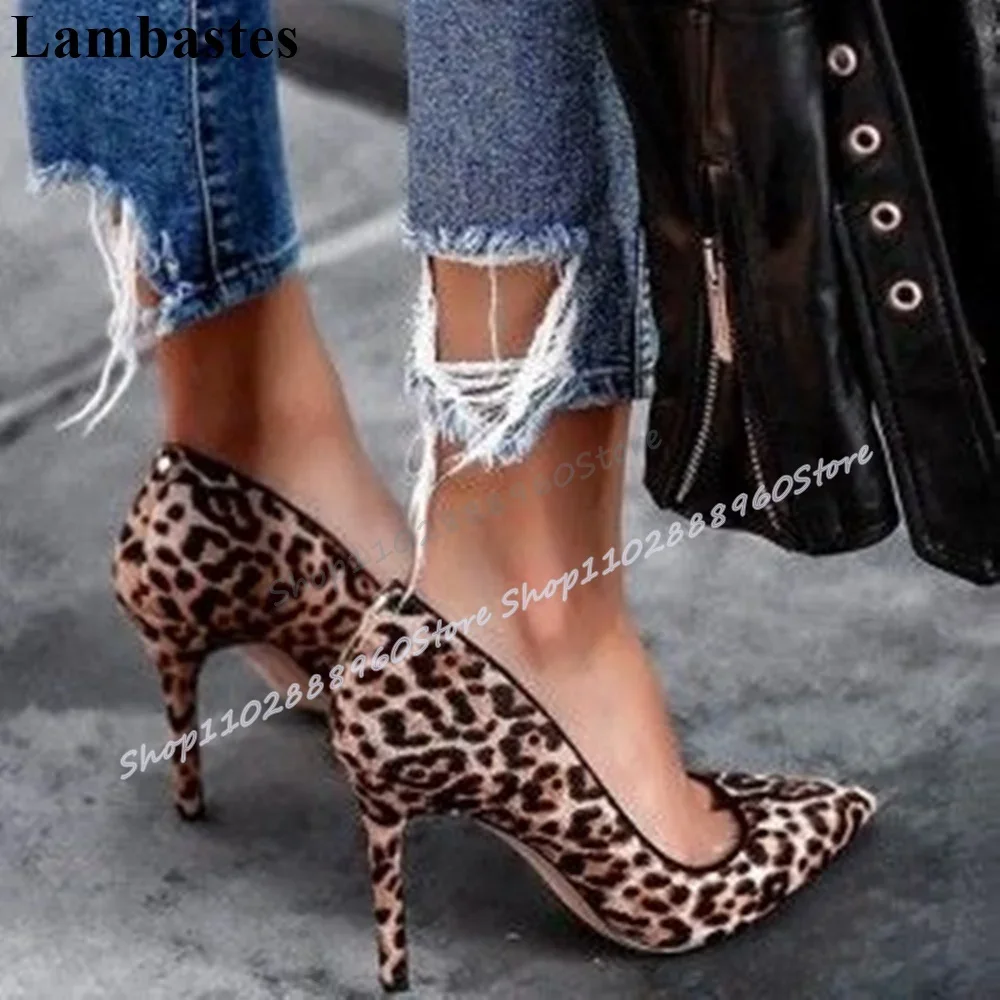 مثير ليوبارد طباعة الضحلة مدبب مضخات الخناجر أحذية عالية الكعب للنساء الانزلاق على مدبب تو الفاخرة رائع النساء مضخات