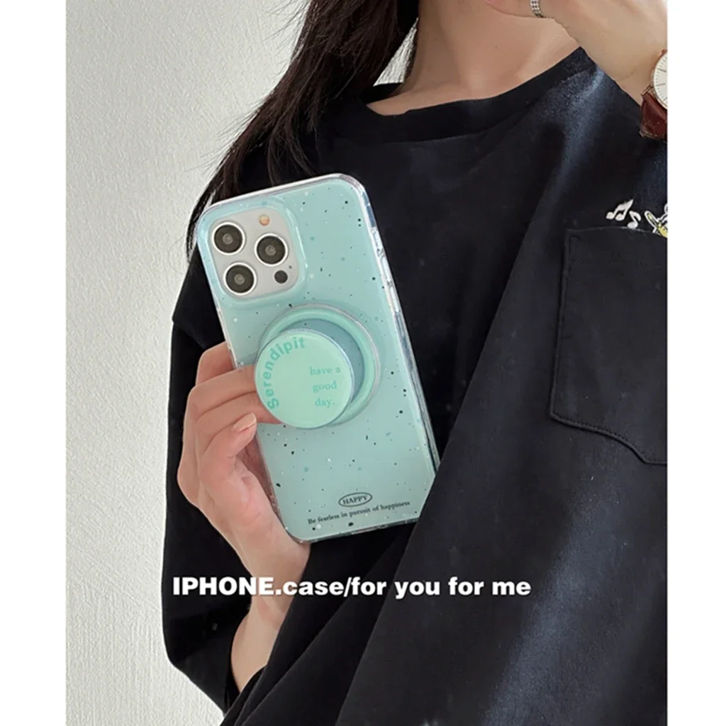 Ins Macaron Solid Color Splash-ink Series Magnetic With Holder Phone Cover Case For iPhone 15 14 13 12 Pro Max