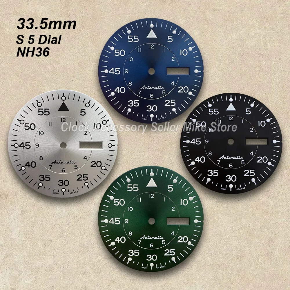 33.5mm Sunray S 5 Dial Fit NH36/4R36 Movement Green Luminous High Quality Watch Modification Accessories