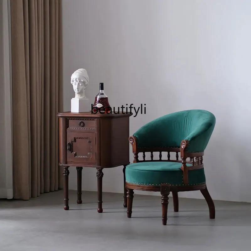 

Nordic solid wood simple sofa edge, retro carved side cabinet, casual small side table in model room