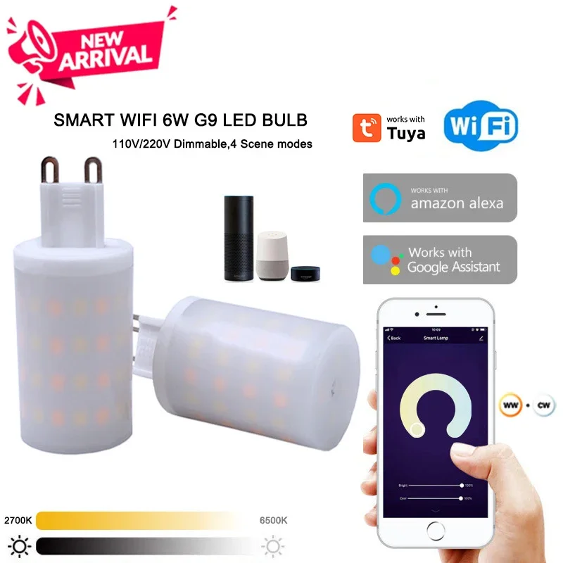 Tuya WiFi G9 luz inteligente regulable G9 6W bombilla LED para lámpara luz inteligente Control de voz funciona con Alexa Google Home