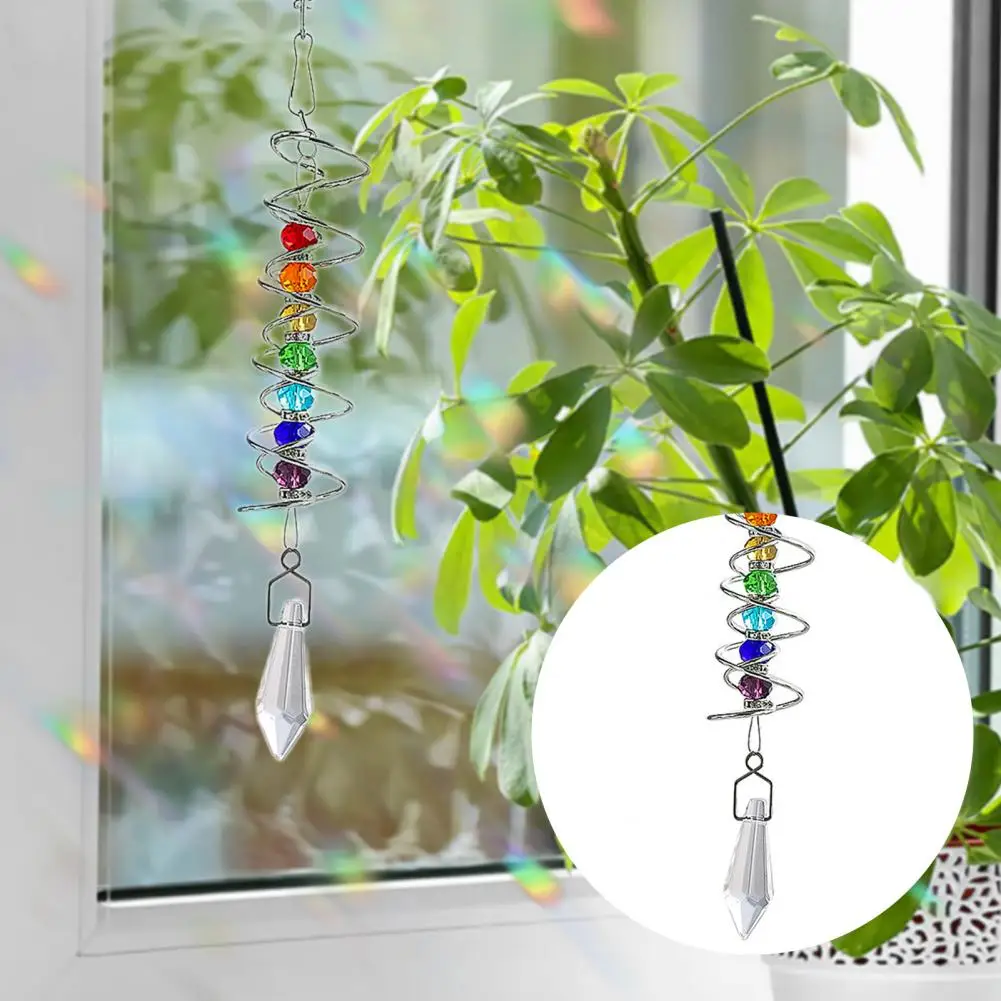 18.5/17.5cm Faux Crystal Suncatcher Hanging Decor Spiral Tail Gazing Ball Healing Chakra Stone Rainbow Prism Pendant Ornament