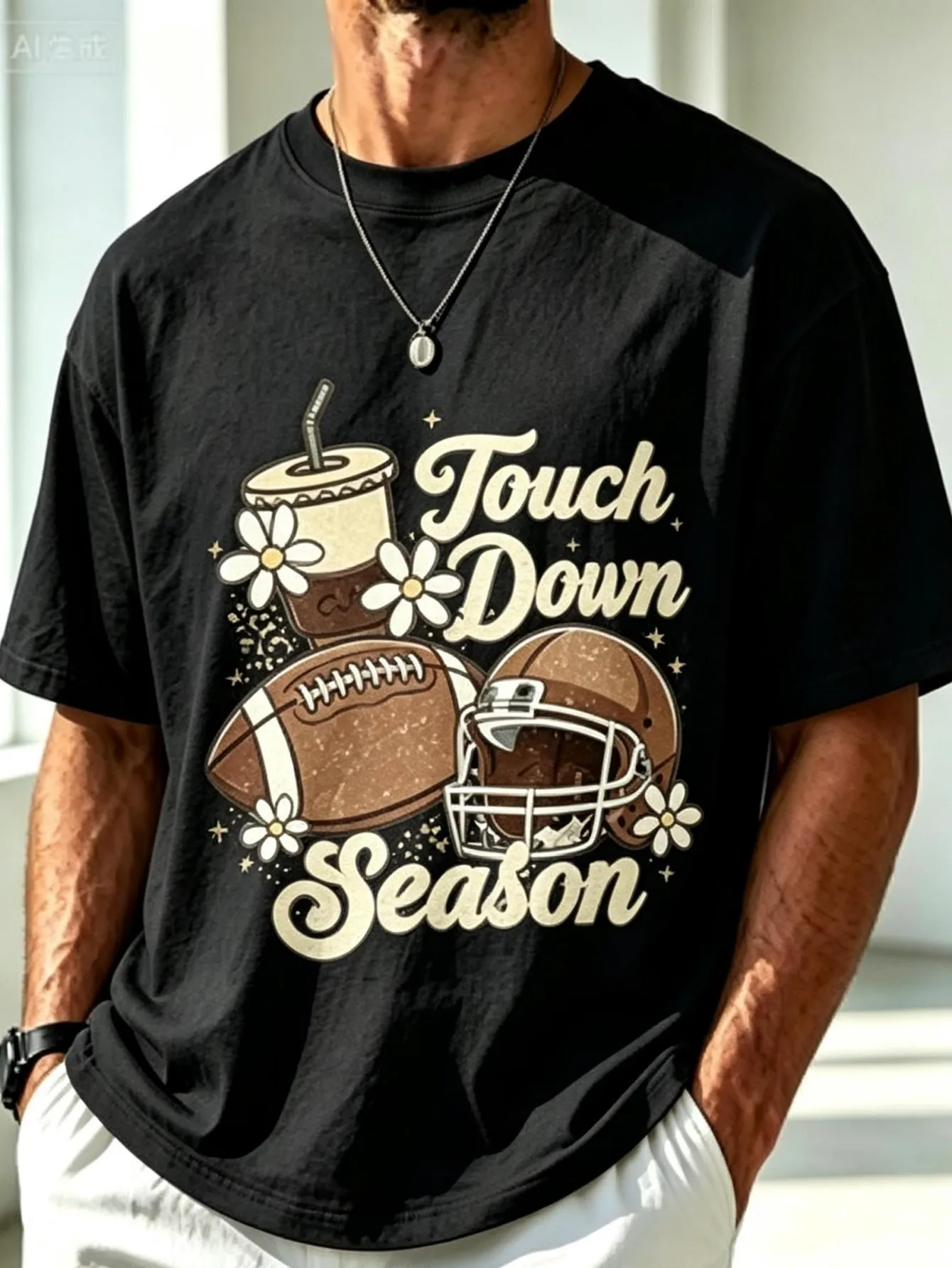 Mens Short Sleeve T-Shirt Game Day Touchdown Season Leopard Daisy Coffee Football Helmet Graphic Comfortable Stretchy Crew Neck Short Sleeve Tee Men Summer Casual Fashion Men Clothes Top Halloween Christmas Thanksgiving
