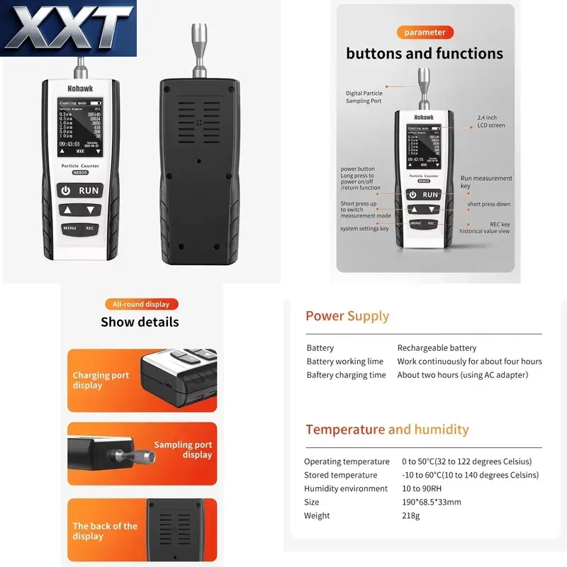 XXT Dust Particles Air Quality Detection Particle Counter Dust PM2.5 PM10 Three Channel Counting