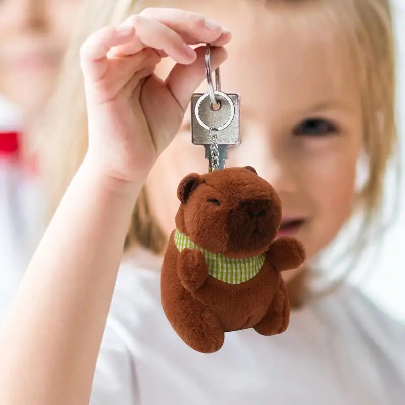 Capybara Plush Keychain Cartoon Capybara Stuffed Keyring Charm 12cm Animal Plushie Key Accessories Key Chain Pendant For Boys