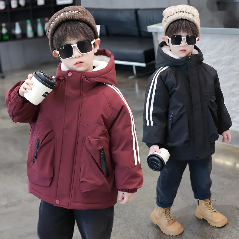 

Утепленная зимняя хлопковая куртка для мальчиков с флисовой подкладкой, осенне-зимняя, молодежная, стандартного кроя, с капюшоном, водонепроницаемая