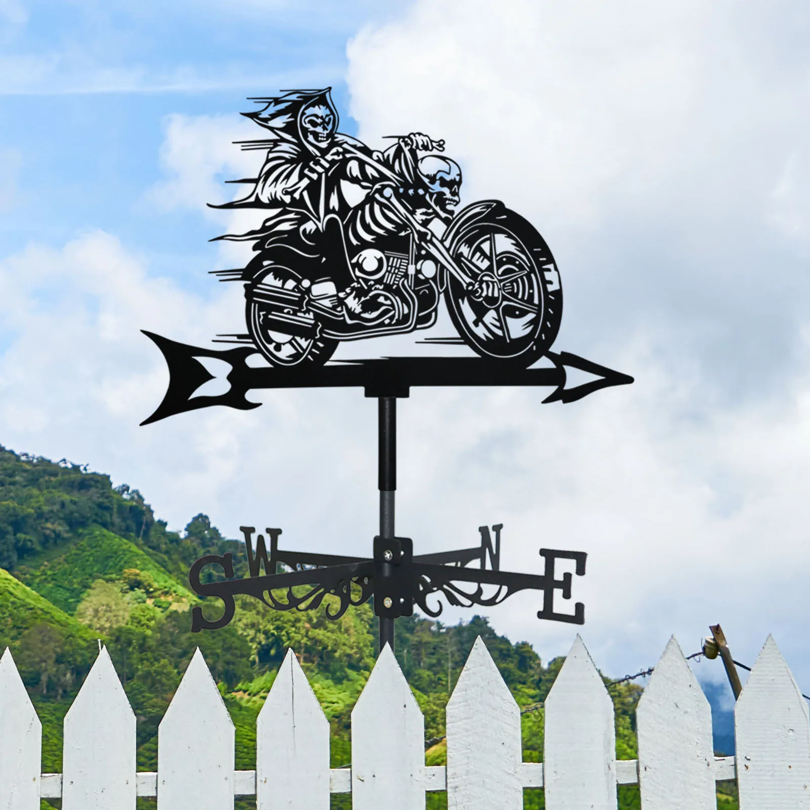 New Metal Skull Knight Weather Vane Standing Decor Roof  Weathervane Garden Yard Halloween Decoration For Shed Home Fence Post