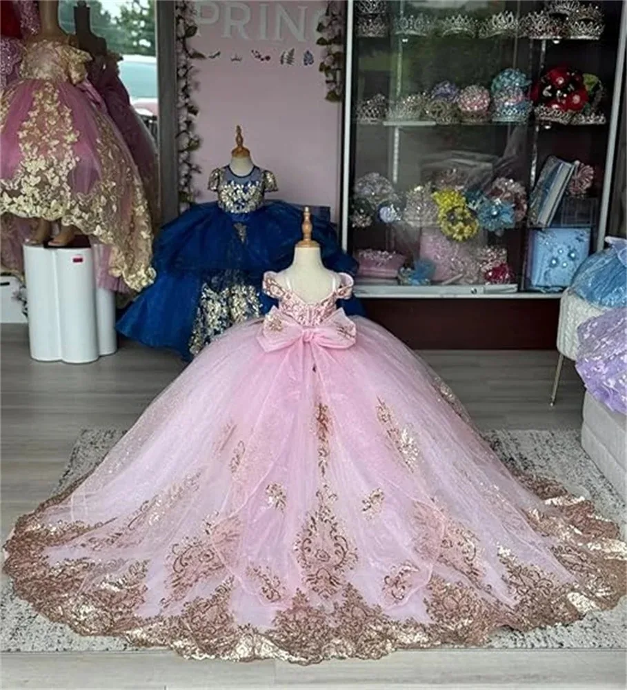 Communion Dress Flower Girl Dress for Wedding 2-14 Kids High Low Beaded Lace Applique First with Train Custom Vestidos