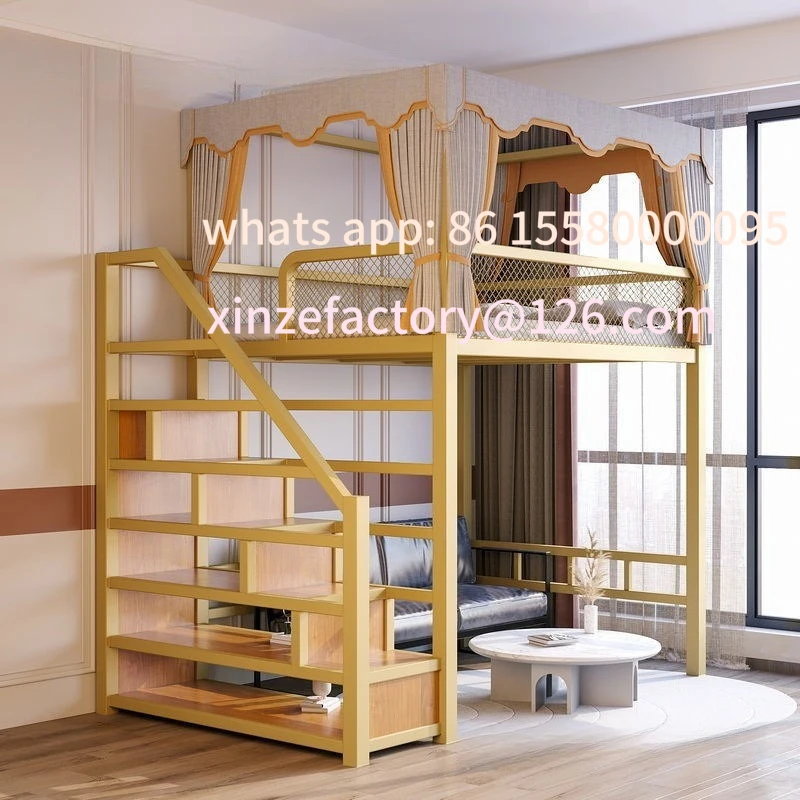 

Customizable small apartment wrought iron high and low bed household