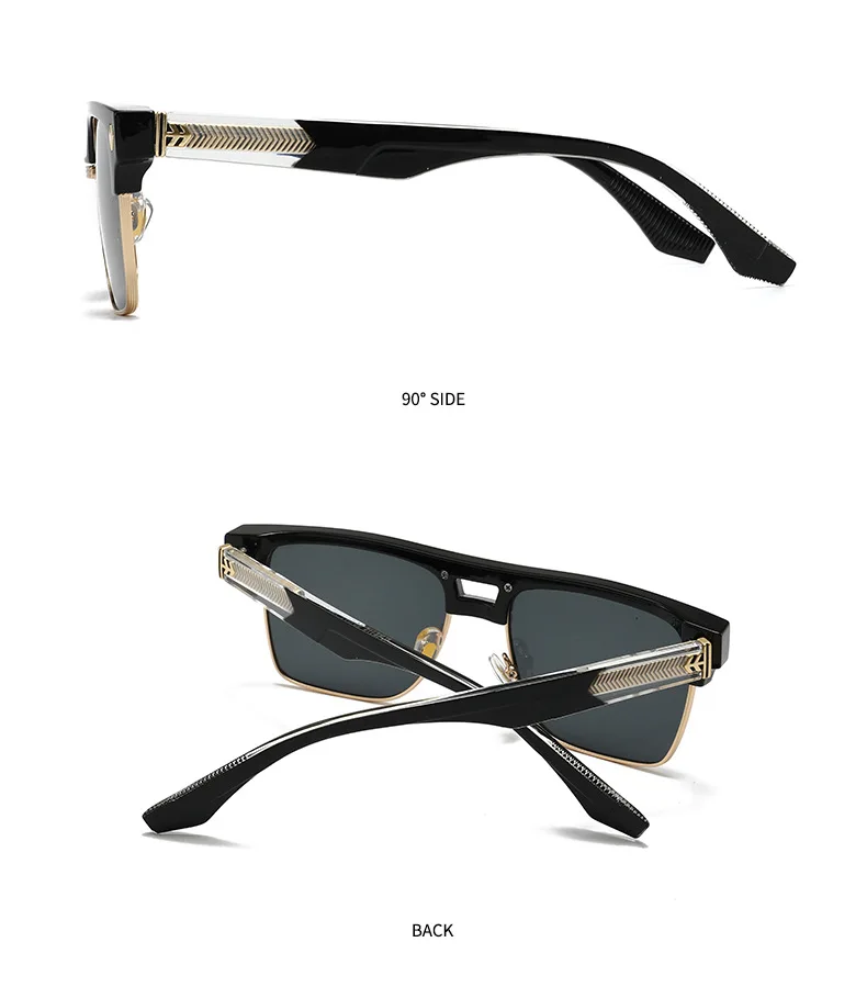 SHAUNA Übergroße Halbrahmen-Sonnenbrille mit Doppelbrücke, Retro-Herren-Quadrat-Sonnenbrille, Modische Luxus-Damen-Sonnenbrille mit Nieten, Trendige UV400-Schutzgläser – Detail 7