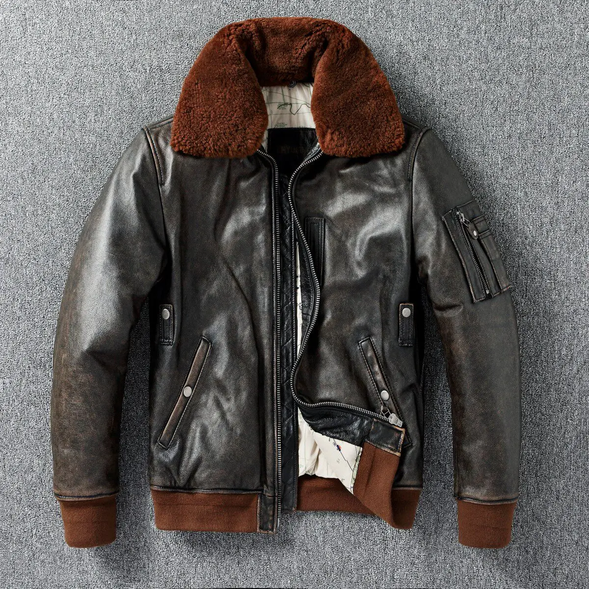 B-15 Flight Jacket Gewatteerde Echt Lederen Jas Marilyn Monroe Stijl Winterjas Buitenjas Eerste Laag Runderleren Pilot Bomberjack