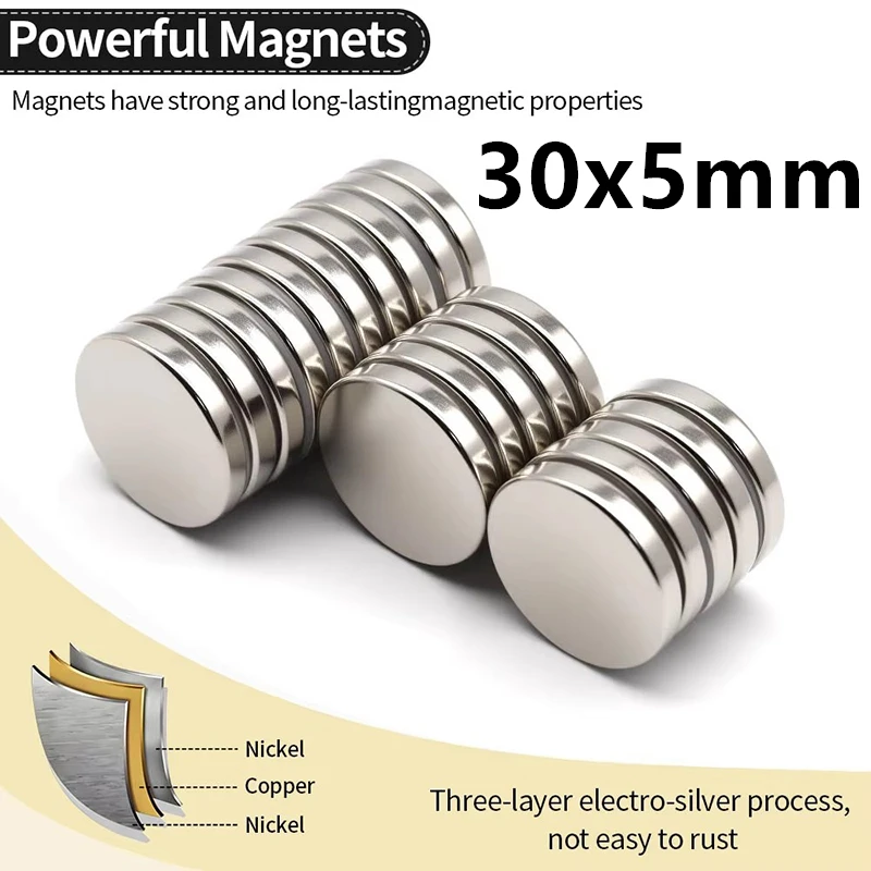 30x5mm Round Disc Permanent Fridge Magnets 10Pcs Strong Magnetic Push Pin for Refrigerator, Garage, Locker, Scientific, Building