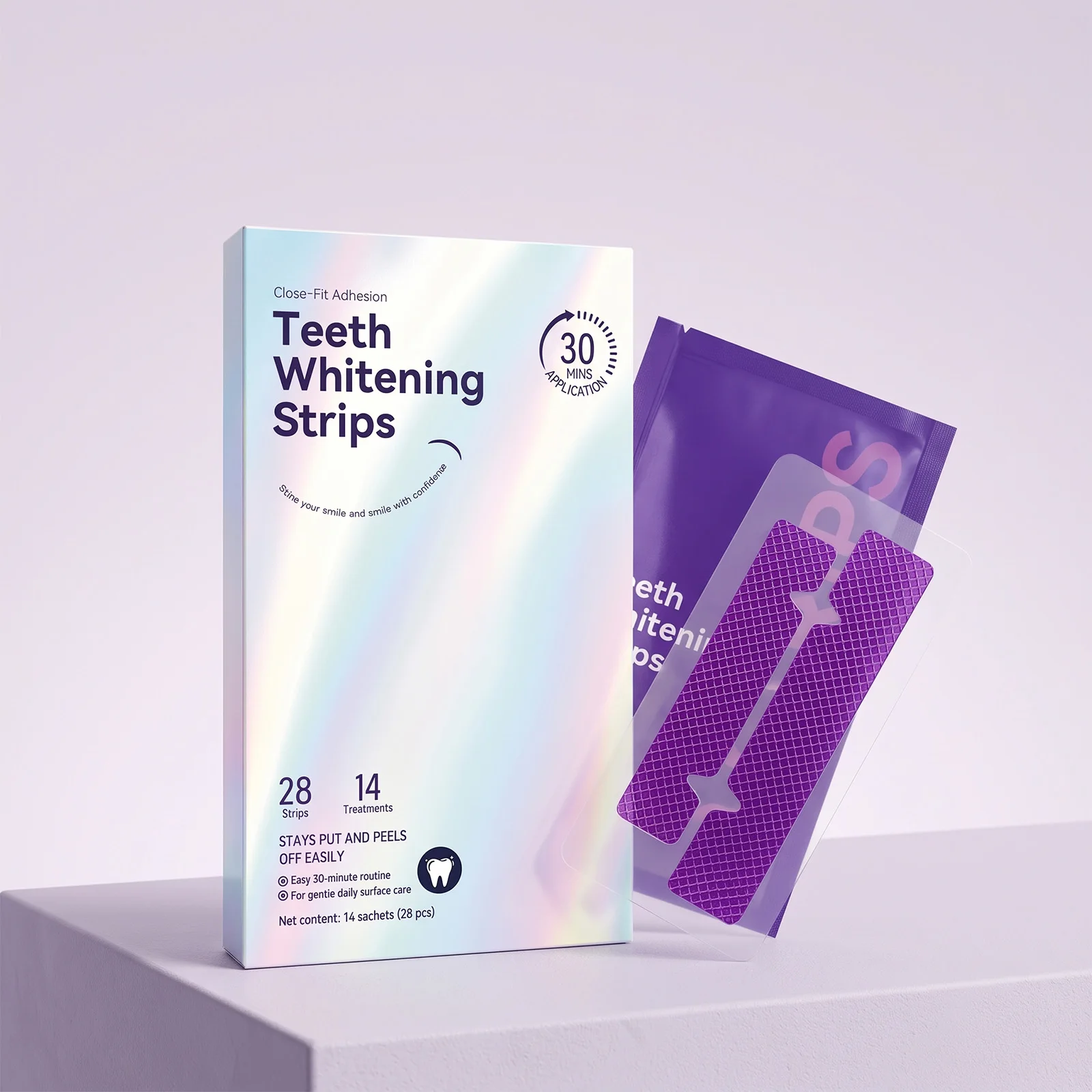 Tooth Brightening Patches Reduces Extrinsic Pigmentation Enhances Teeth Shine Precise Fit Non-slip Purple Whitener Strips 14PCS
