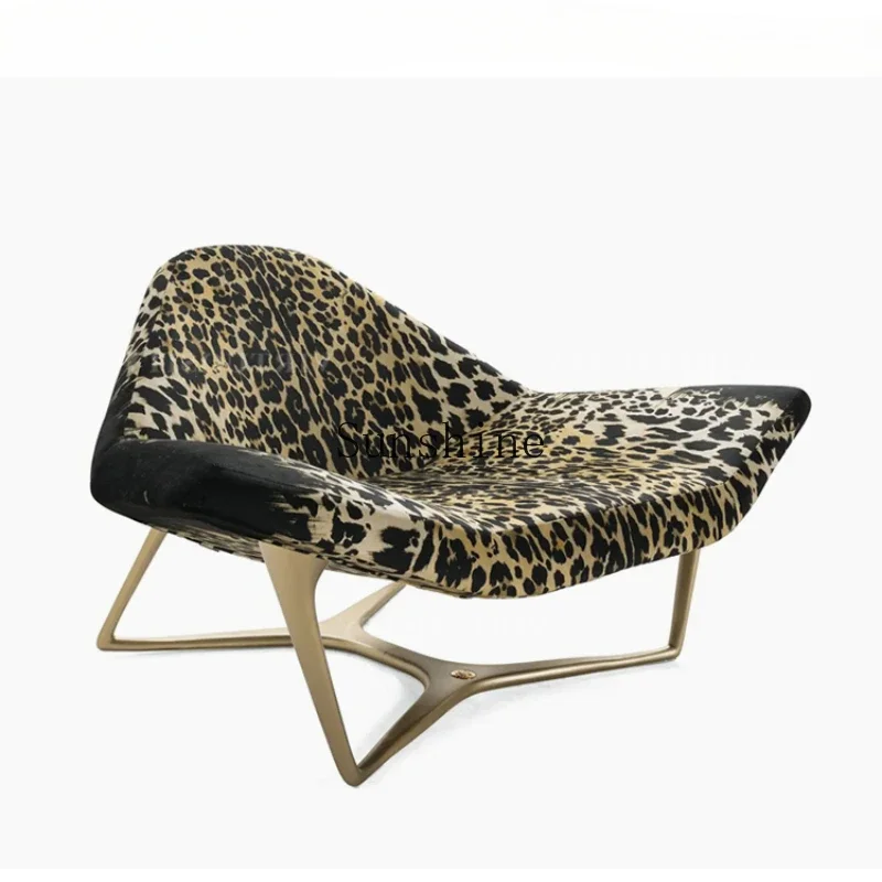 Italian light luxury high-end leather villa living room large single chair, leopard print sofa