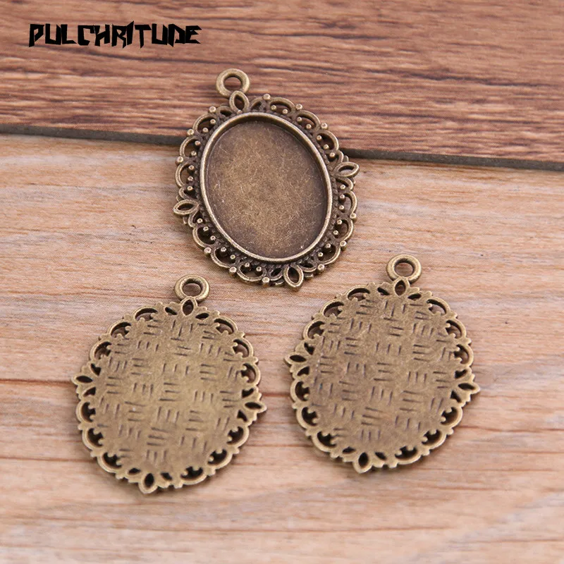 10Pcs 13*18mm Inner Size Two Color Metal Alloy Simple Oval Cabochon Pendant Setting Jewelry Findings