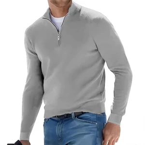 Outono moletom masculino quente pulôver cor sólida meio zíper camisola casual fino com decote em v manga longa moletom masculino inverno topo 12 principais vendas blusa de frio slim masculina - №5