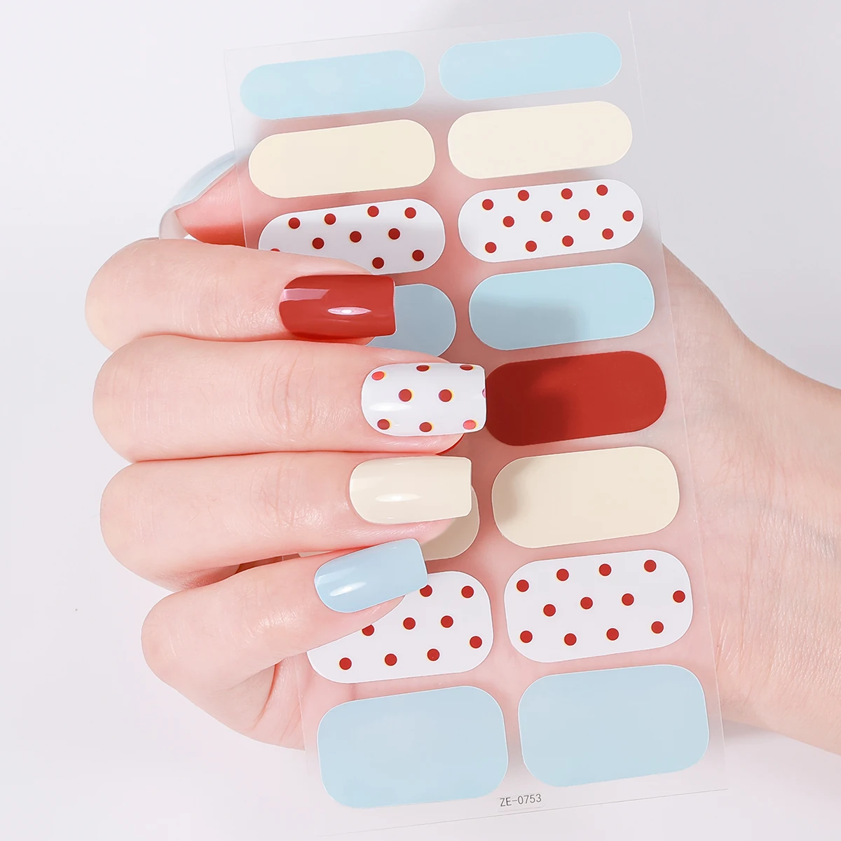 16 نصائح غطاء كامل ملصقات الأظافر الصيف الملونة البولكا نقطة مسمار البولندية الديكور الآيس كريم ذاتية اللصق مسمار الفن ملصق