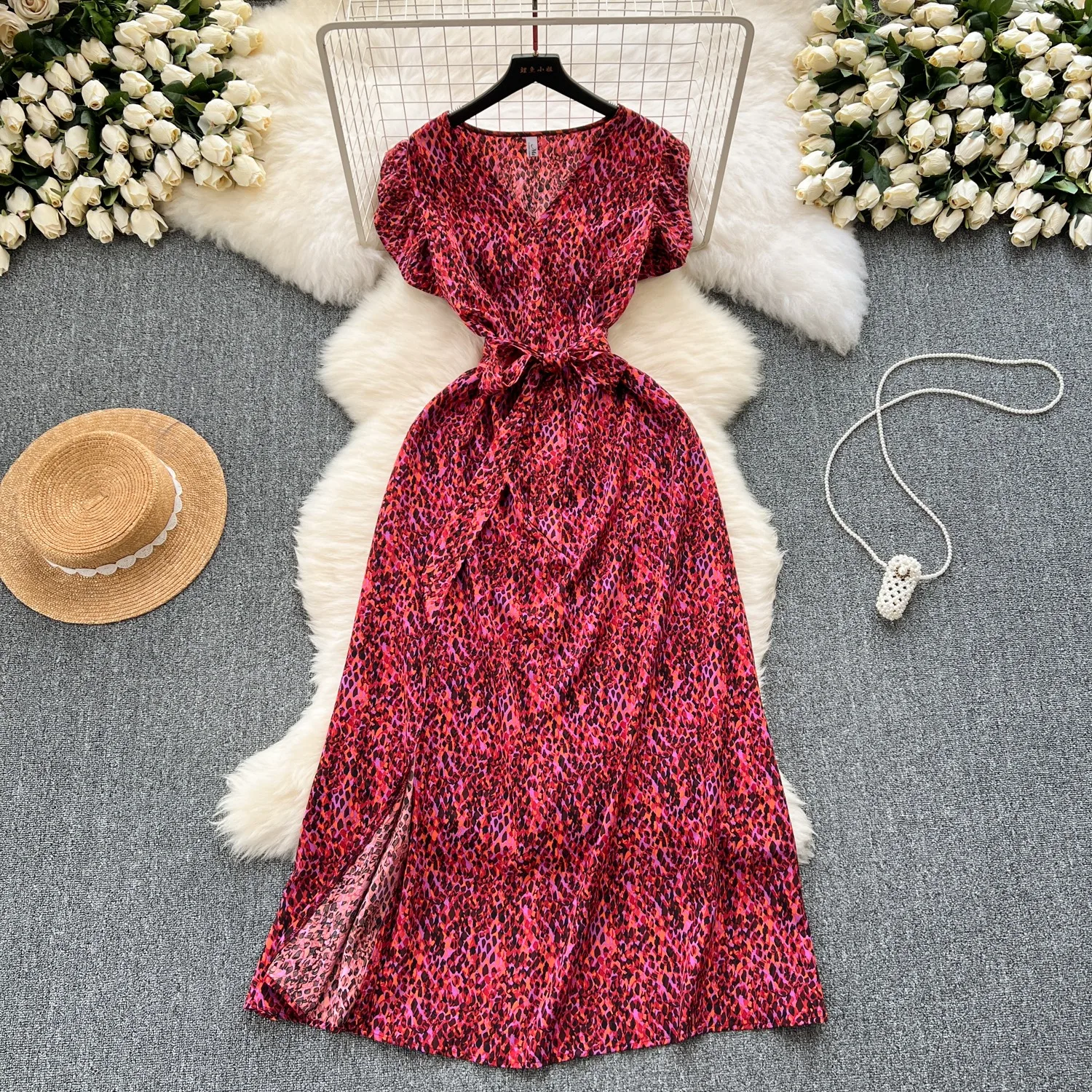 YuooMuoo-Robe Longue Imprimée avec Ceinture pour Femme, Tenue de Plage Éducative, Style Vacances d'Été, Mode Européenne, 2024