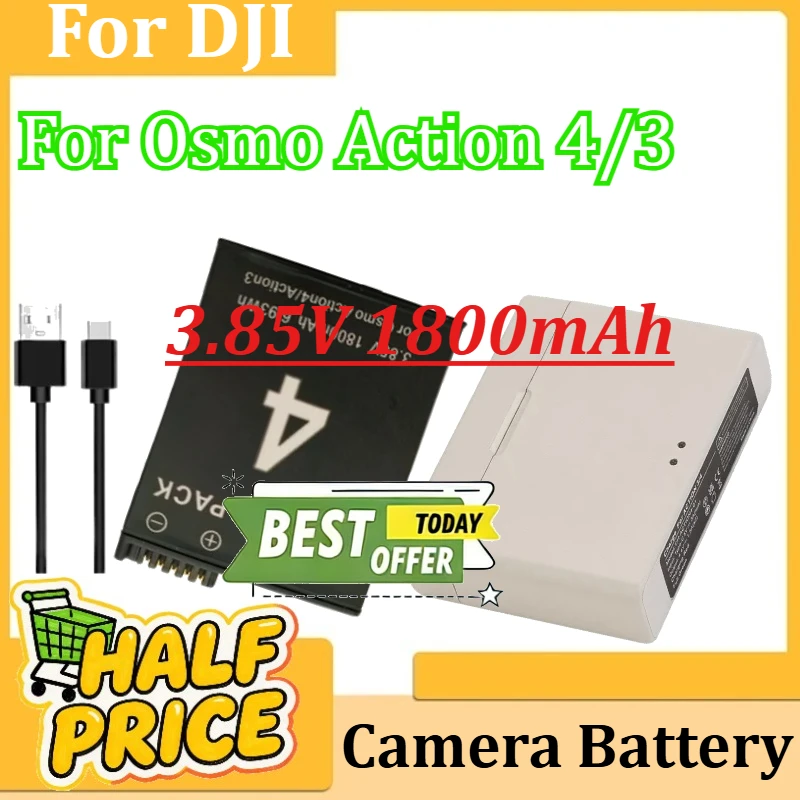 

3.85V 1800mAh for DJI Osmo Action 4/3 Camera Battery Accessories for DJI Action 4/Action 3 Replacement Battery New with Charger