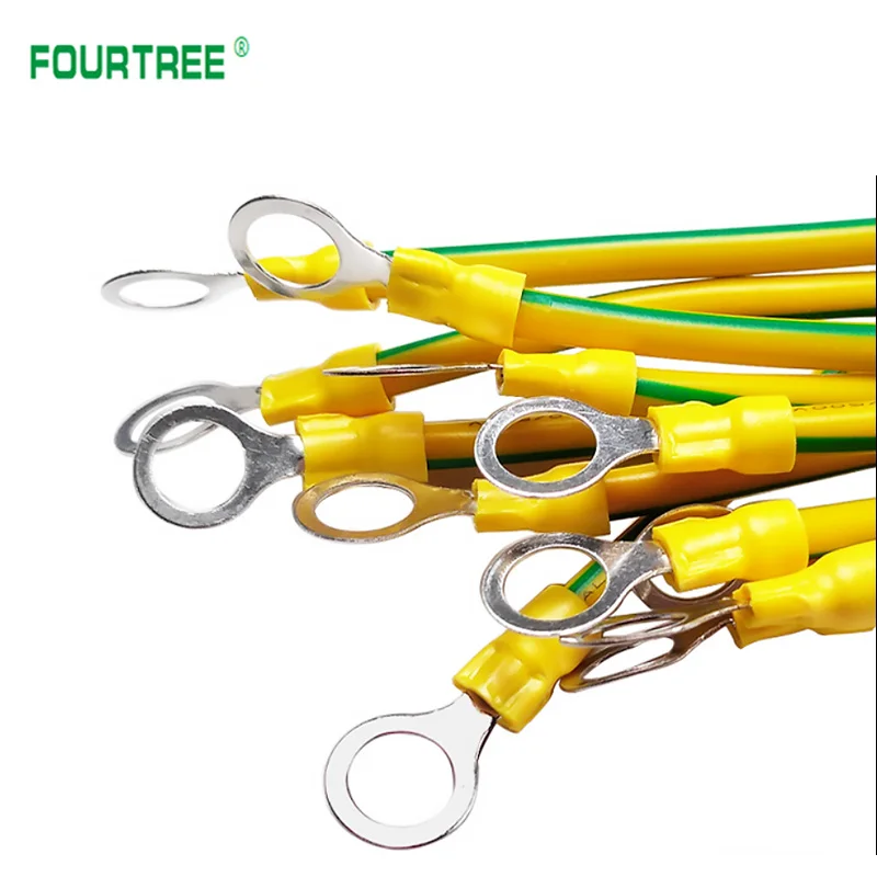 10Pcs BVR Solar Photovoltaic Ground Wire With Terminal 10 AWG Earth Wire Hole 8mm Yellow-Green Flexible Copper Earth Cable