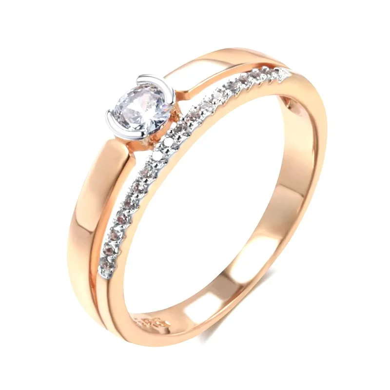 

European Korean Style 585RG Ring for Women Simple Hollow Circle Full Diamond Fashion Jewelry Wholesale