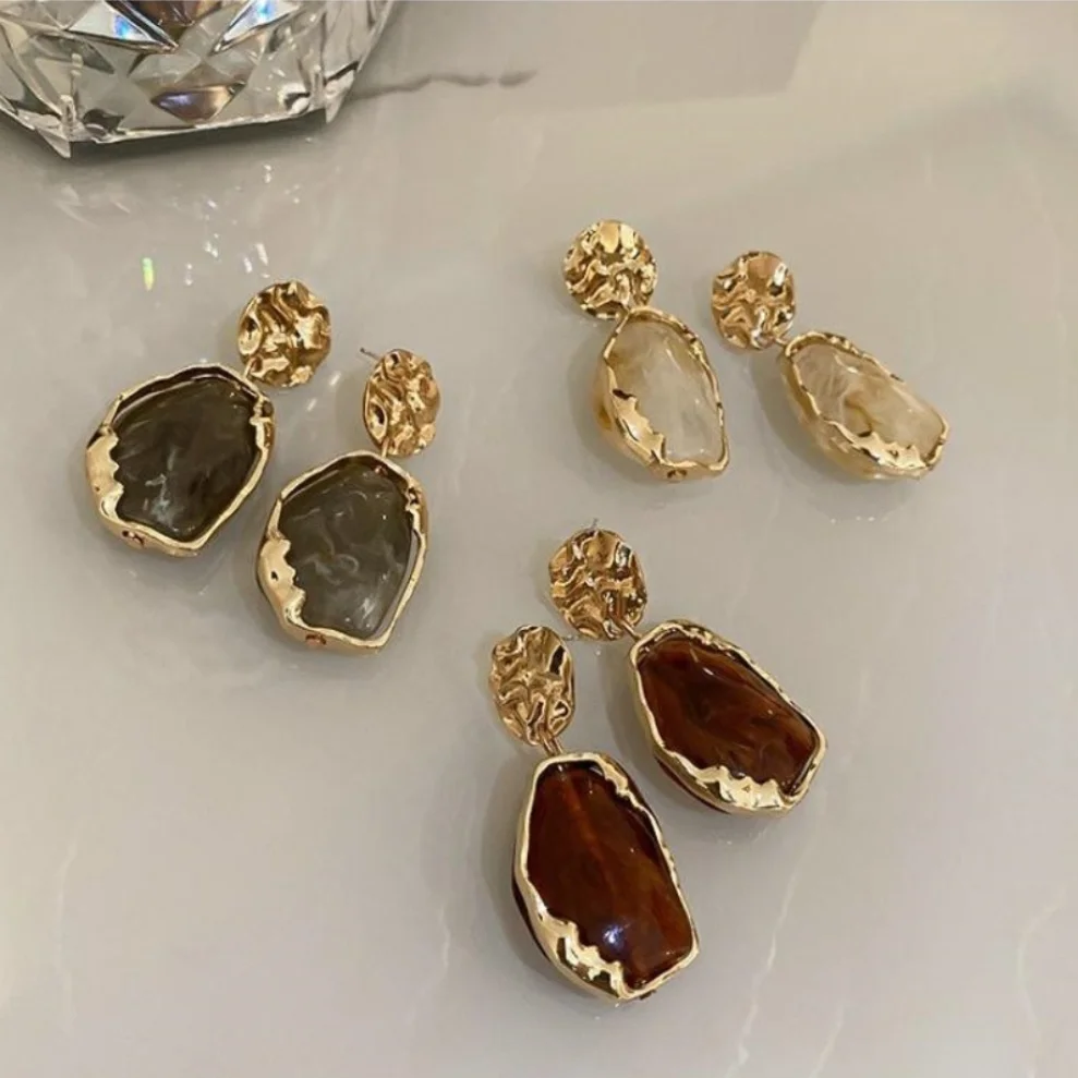 Square Stone Round Earrings Luxury Vintage Gold Color Hoop Small Zircon Accessories Women