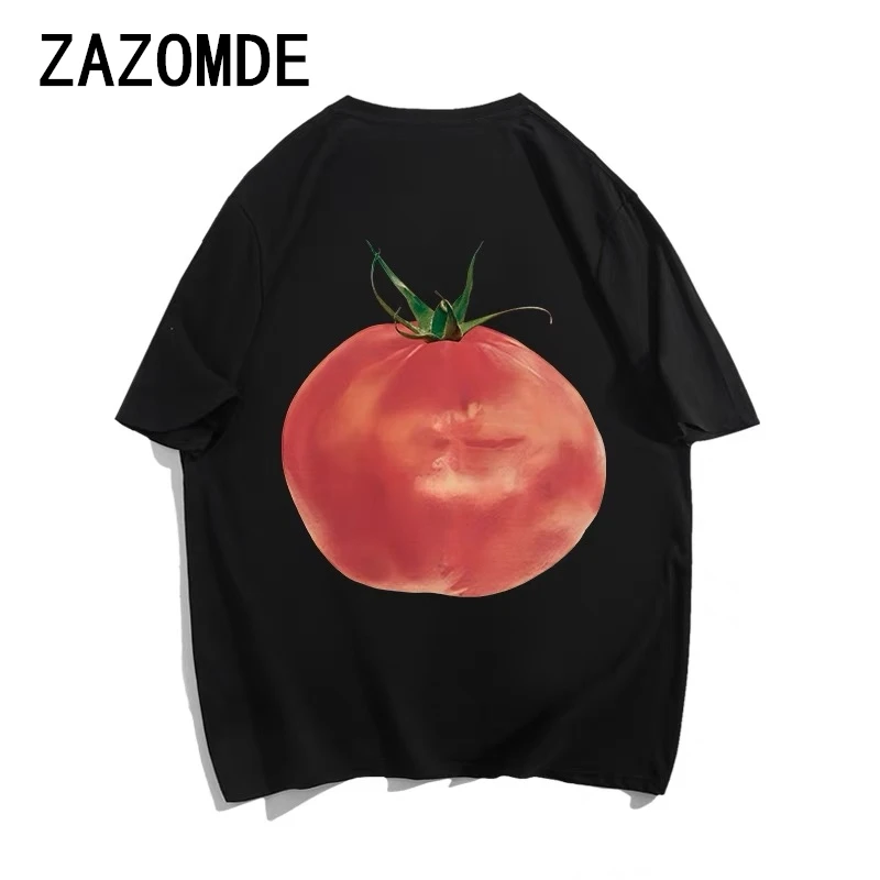 ZAZOMDE 2024 260g Tops Man Red Tomato Graphic Style T-shirts Streetwear Crop Top Aesthetic Gothic Harajuku Man Tees Vintage