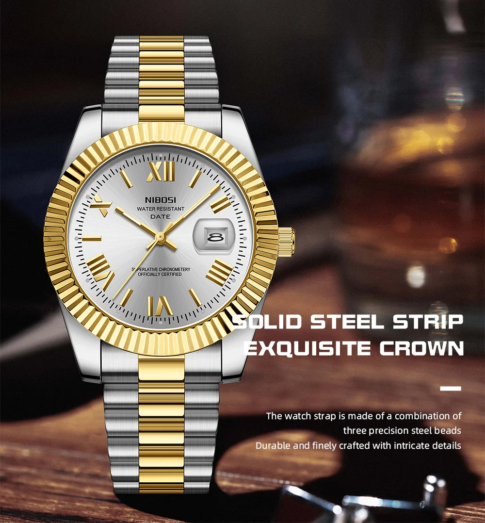 ساعة NIBOSI للرجال من أفضل العلامات التجارية الفاخرة كاجوال ساعة معصم كوارتز للأعمال من الفولاذ المقاوم للصدأ مقاومة للماء وساعة دور مضيئة للتاريخ