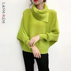 LANMREM 2024 Autumn New Scarf Collar Batwing Sleeves Pullover Twice Pleated Thickness Loose Sweatshirt Top Female WJ74304