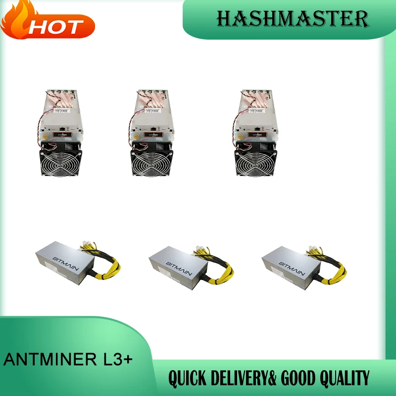 3PCS Refurbished Antminer L3++ 580MH/S ASIC Miner With Power Supply Mining LTC &Doge Coin Better Than Bitmain L3+ S9 mining rig