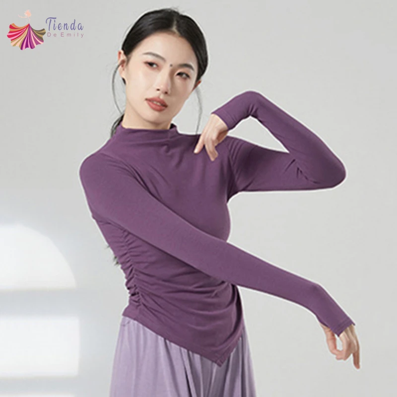 Classical Dance Tops Women Long Sleeve Thumb Hole Shirt Turtleneck Modern Training Clothes Slim Fall Rhythm Performance Costume