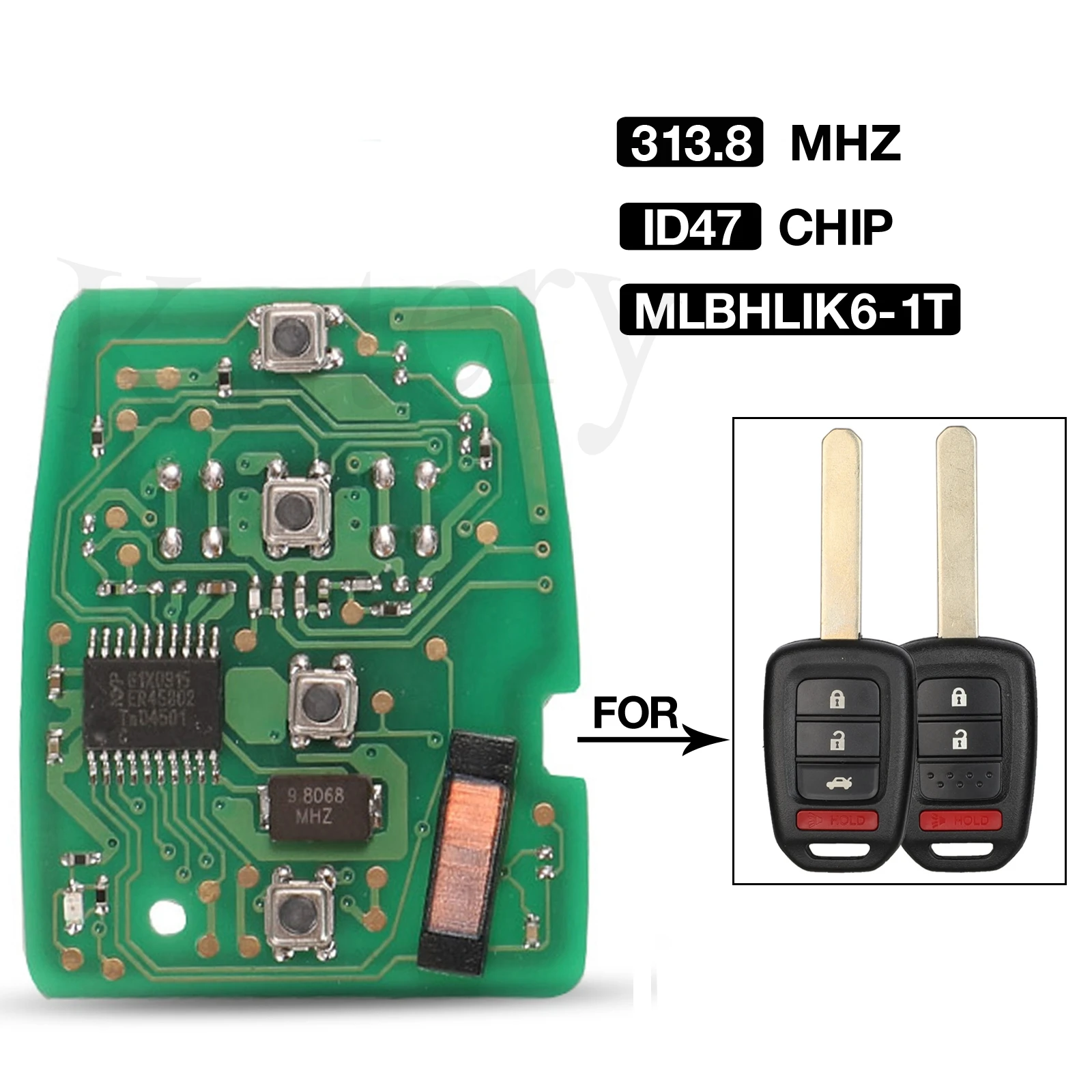 

jingyuqin 3/4 Buttons MLBHLIK6-1T 313.8MHZ ID47 Chip Remote Smart Car Key Circuit Board For Honda CRV Accord Civic Replacement