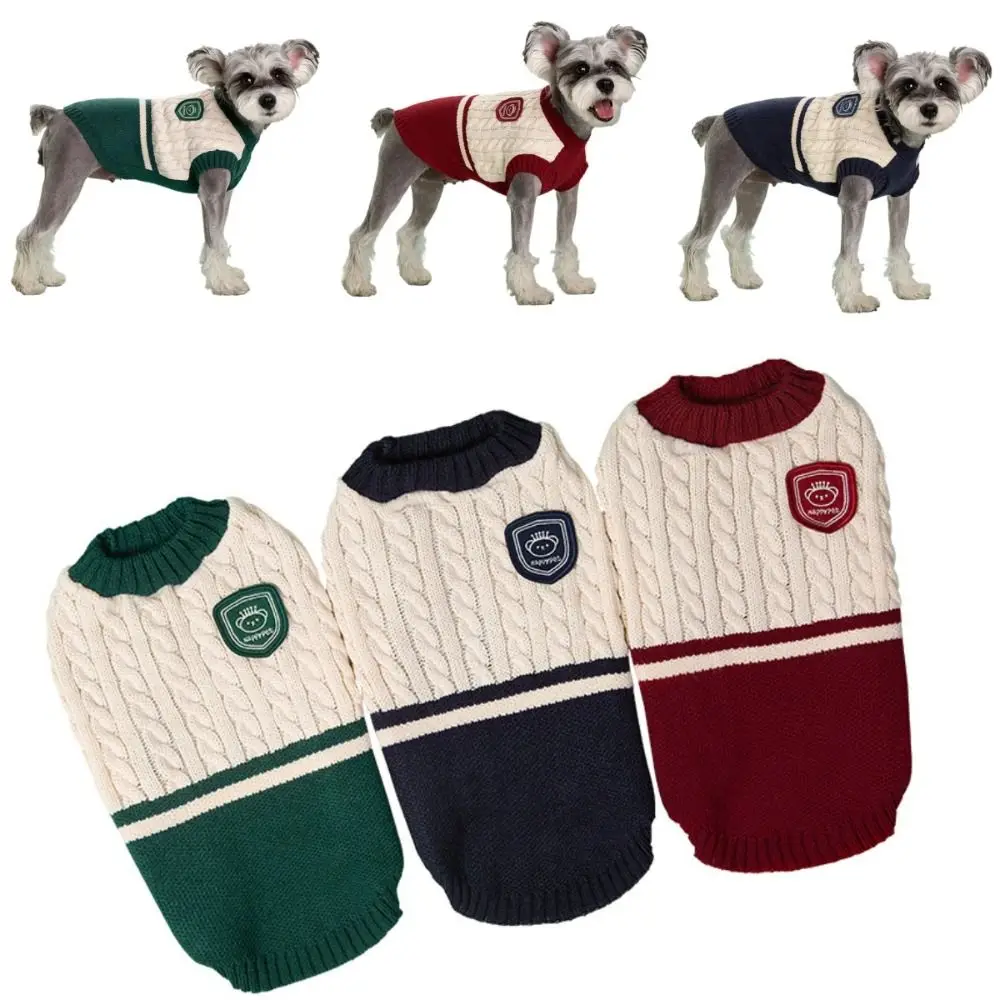 

Свитер в студенческом стиле для собак и кошек, зимний свитер для маленьких и средних собак, одежда для домашних животных, теплый свитер, вязаный жилет для щенков Тедди Чихуахуа