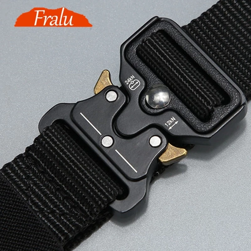 FRALU-cinturón táctico de metal para caza al aire libre para hombres, hebilla de aleación multifunción, cinturón de lona para el cuerpo de marines