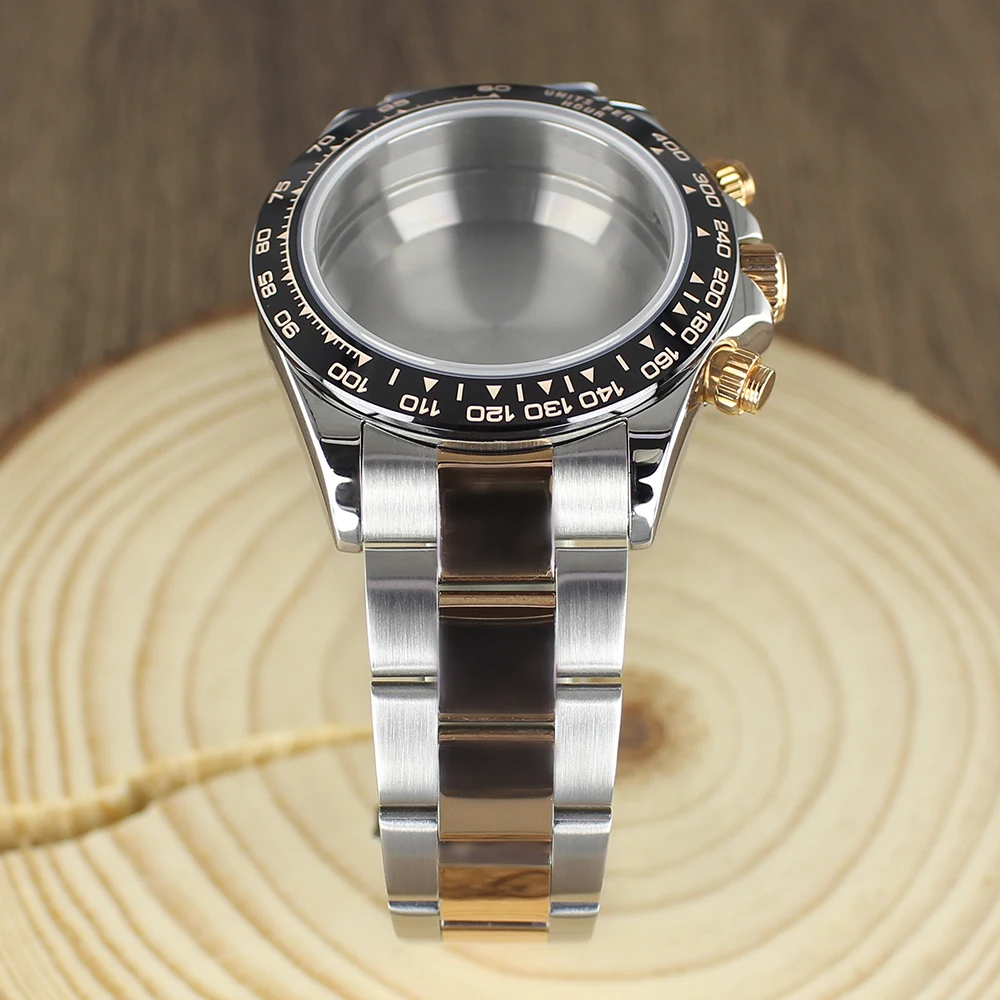 39mm VK63 Watch Case strap Silver Gold Watch Accessories Stainless Steel Sapphire Glass Waterproof For Seiko VK63A For Daytona view 4