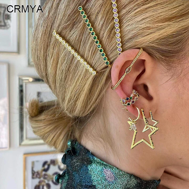 

CRMYA Gold-color Five-pointed Star Stud Earrings for Women Piercing Color Cubic Zirconia Women Earrings 2023 Jewelry Wholesale