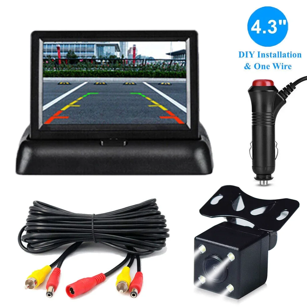 

Car Backup Monitor Camera Kit 4.3 inch Foldable Screen TFT LCD Vehicle Rear View Reverse Parking System Night Vision Camera