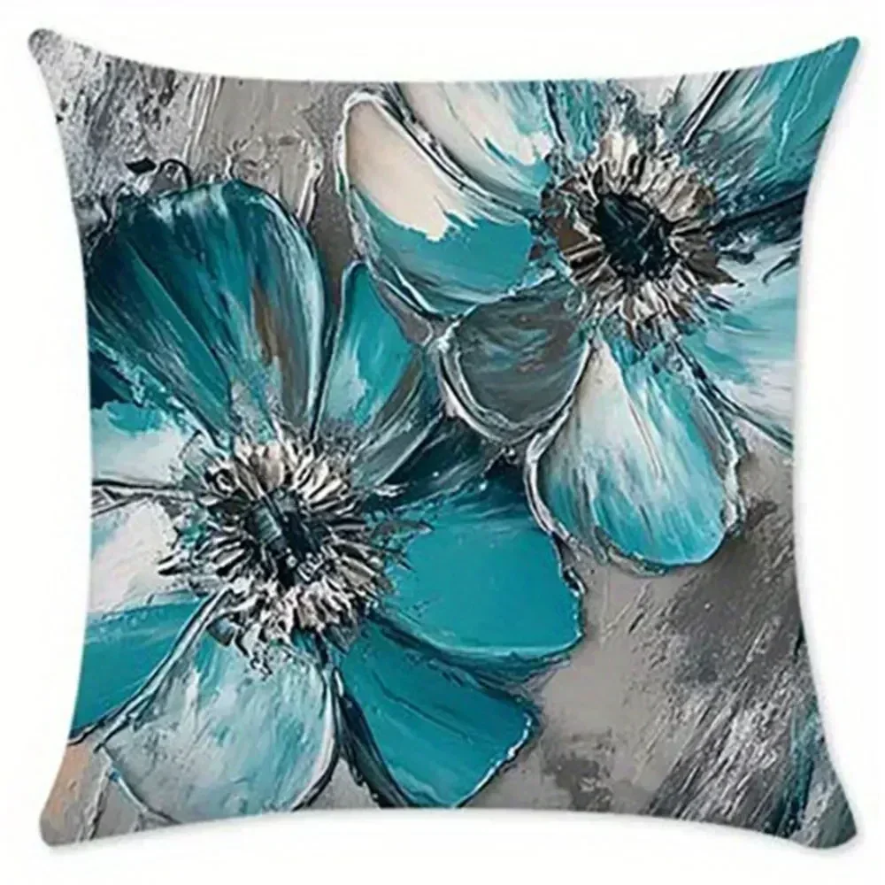 

Blue Flower Brush - stroke Art PillowcasesBedroom Living Room Sofa Home Decor Polyester Cushion Cover with Zipper