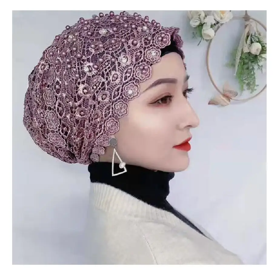 2022 New Fashion Mulism Hijabs hat Jersey Hijab Islamic Turban Scarf Beads Bonnet Instant Cap Shawl