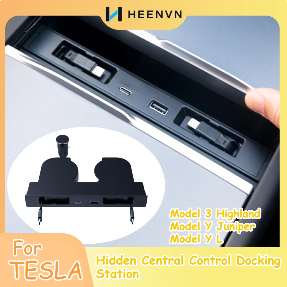 Hidden Center Console Docking Station For Tesla Model 3 Highland Y Juniper YL 2025-2026 45W Fast Charger Retractable Cable