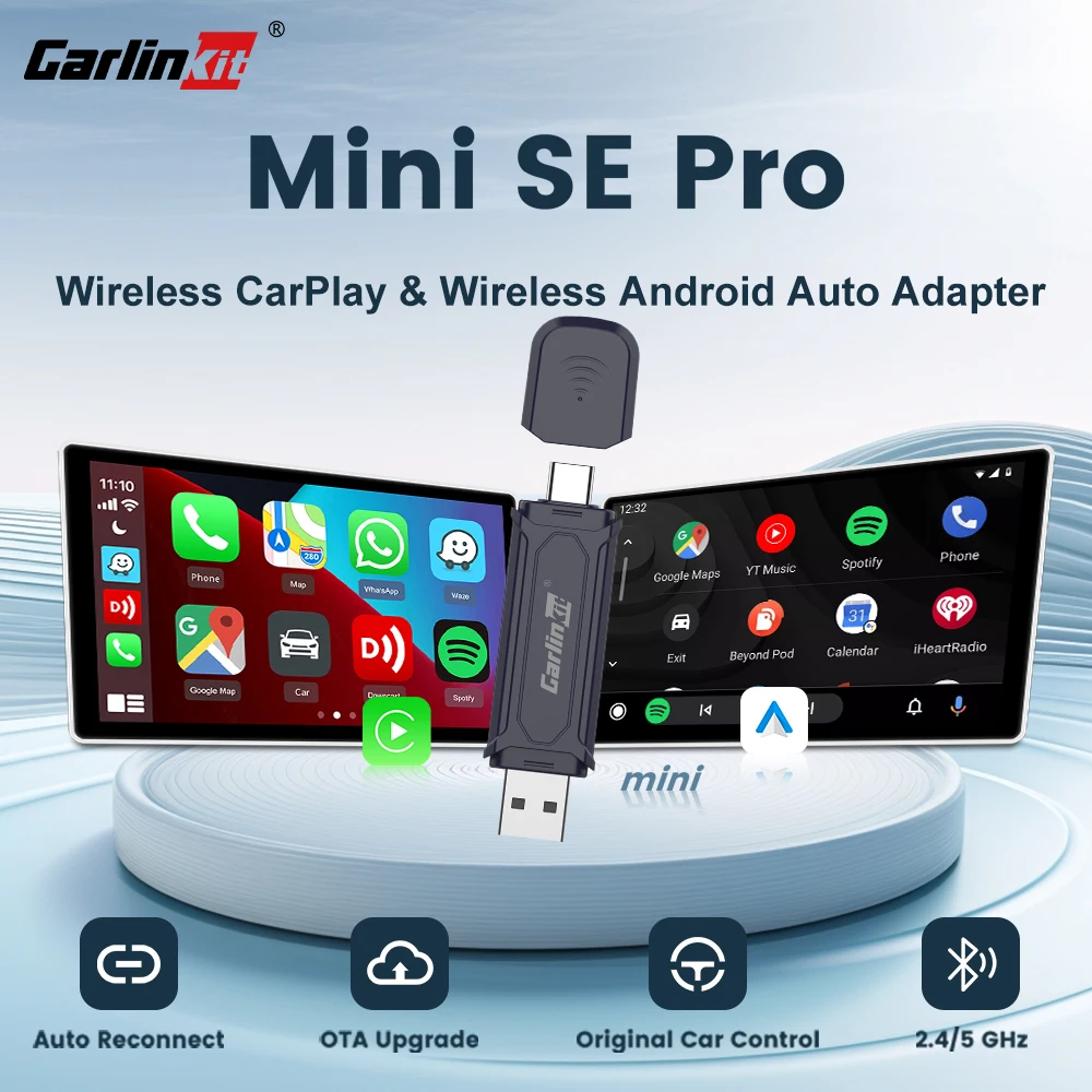 CarlinKit 5.0 Mini Ultra & Mini SE Pro Wireless Android Auto & CarPlay Wireless 2-In-1 USB Adapter WiFi Bluetooth Auto-connect