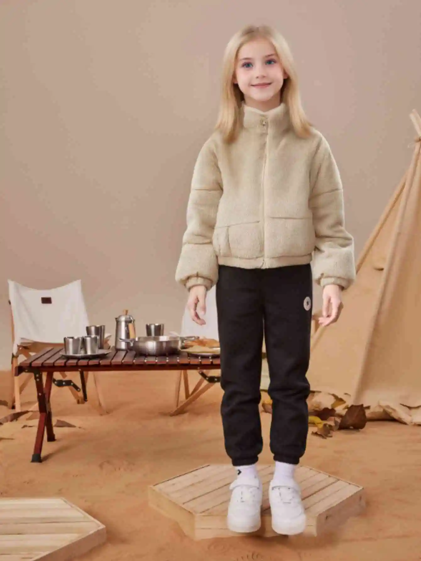 

Beige plush warm jacket - a must-have for autumn and winter fashion