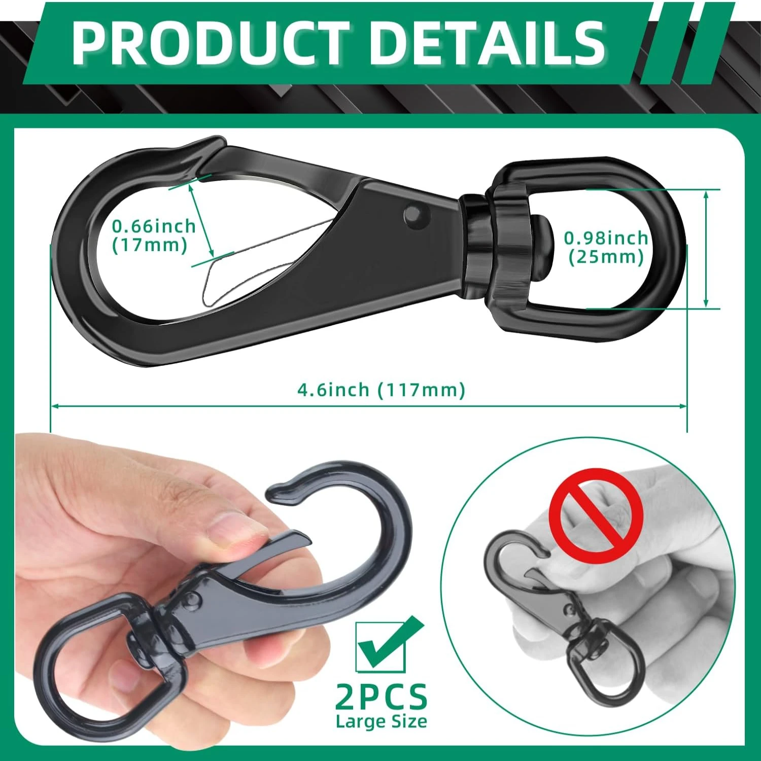 2 PCS Swivel  , 4.62 inch Swivel , 220 LBS Capacity Heavy Duty Flag Clips, Swivel Carabiner, Stainless Steel Swivel Eye Snaps, S