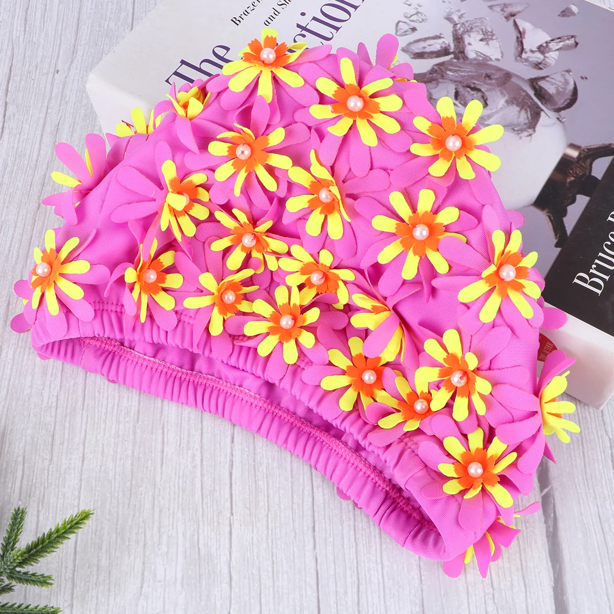 

Women Swimming Cap Floral 3D Flower Design Bright Color Ear Protection Free Size Adult Bathing Pool Beach Purple