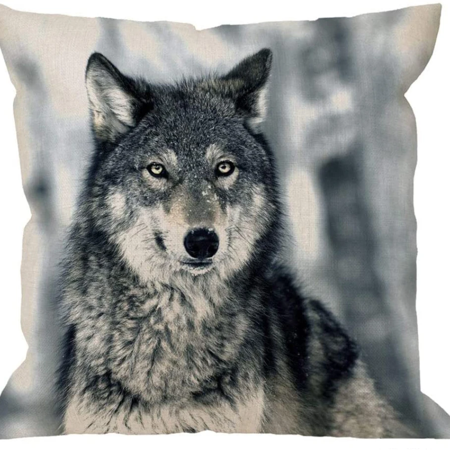 

Decorative Pillows for Bed Snowy Grey Wolf Linen Pillowcase Soft Funny Throw Pillow Cover Bedroom Interior for Sofa Home Decor