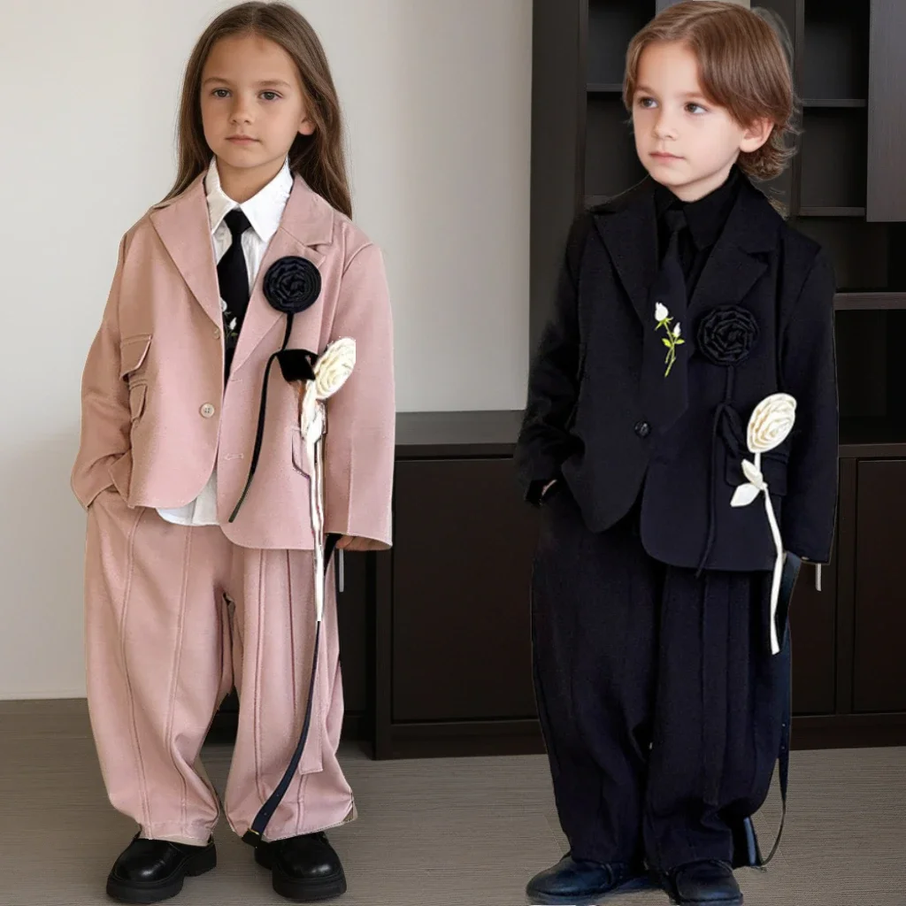 

Boys Suit 2025 Spring Loose Blazer Pants 2Pcs Teens School Kids Clothes Set Trendy Formal Birthday Weddings Outfits for Children