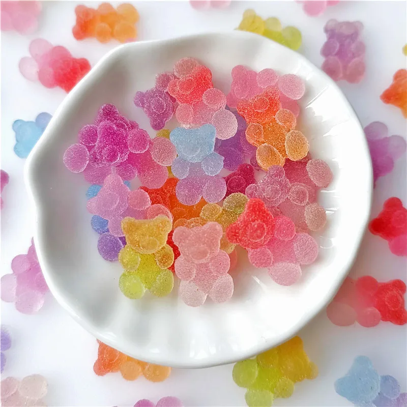 

10pcs Imitation Soft Candy Hard Cartoon Bear Beads Without Hole Gradual Color Resin Patch DIY Jewelry Accessories