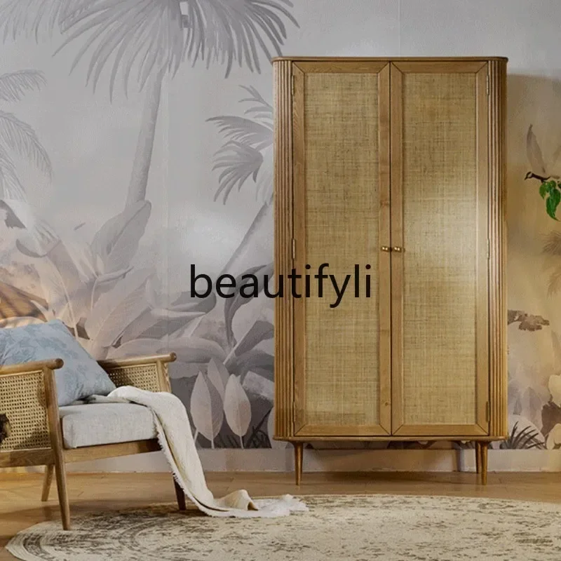 CC Nordic solid wood wardrobe American locker rattan storage cabinet light luxury furniture can be customized