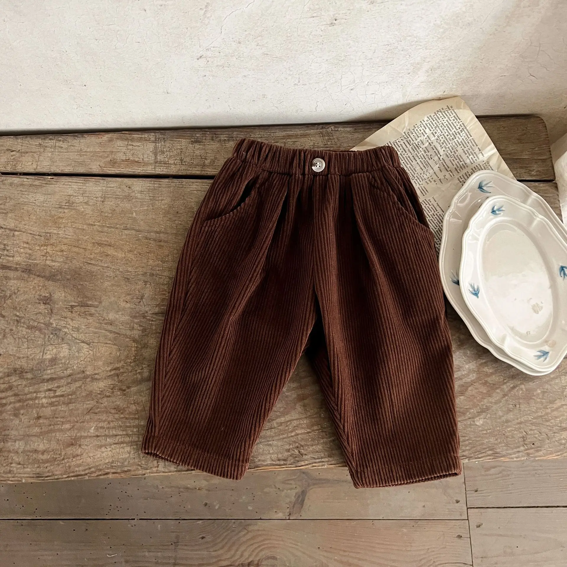 Autumn Corduroy Baby Pants 2023 Korea Solid Color Baby Pants For Boys Girlst Rstyle Shoulder Strap Pants For 0-24Months