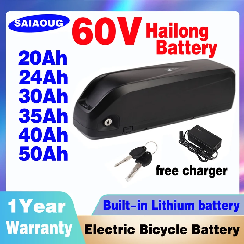 Original EBike Battery  21700 18650 Lithium Battery Hailong  72V 60V 50 Ah 48V 36V Electric Bicycle Battery Pack for 250W-3000W